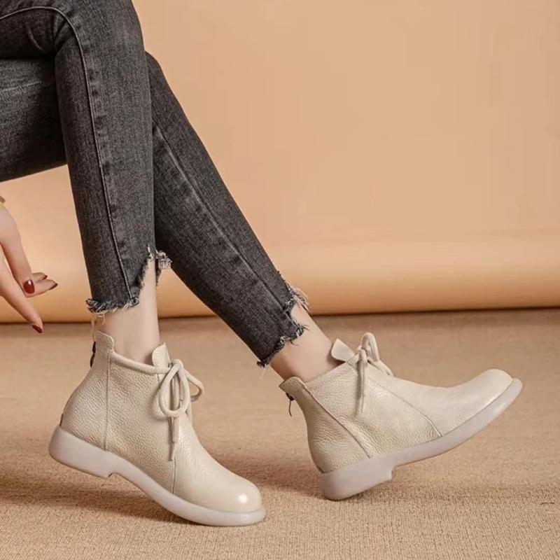 Натуральная кожа Удобные плоские короткие ботинки Мягкая поверхность Мягкая подошва Удобные Универсальные женские кожаные ботинки Воловья кожа Нескользящие ботинки 35-41