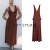 Spring and Summer New Women's Clothing French Deep V-neck Stitching Elegant Long Sleeveless Midi Skirt Dress 1165211