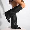 Мода Мода Сапоги до колена с широким голенищем для женщин Острый носок Клиновидный каблук Зимняя обувь Женские Уличный стиль Черная искусственная кожа Длинные сапоги