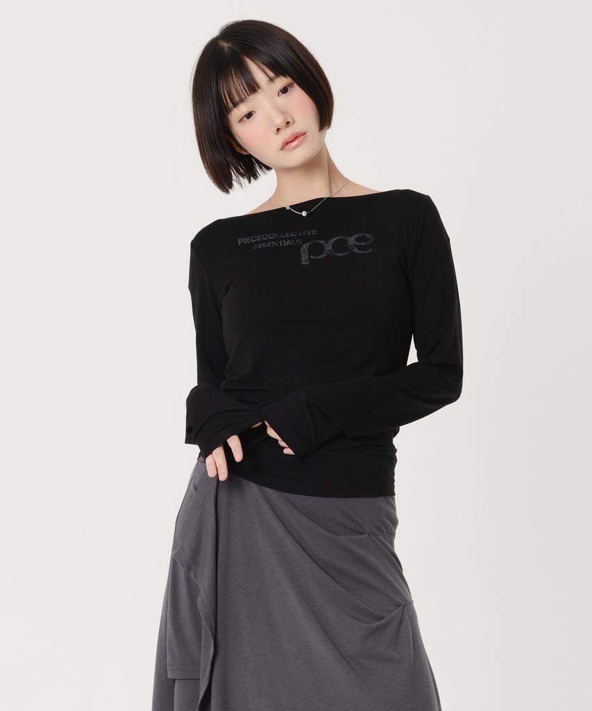 PEACE MAKER Pce Crack Logo Boat Neck Slim Long Sleeve (Black)
