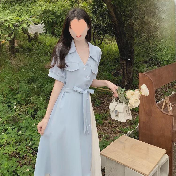 Элегантное платье-рубашка из двух частей с V-образным вырезом - летняя длинная юбка с французским литературным принтом