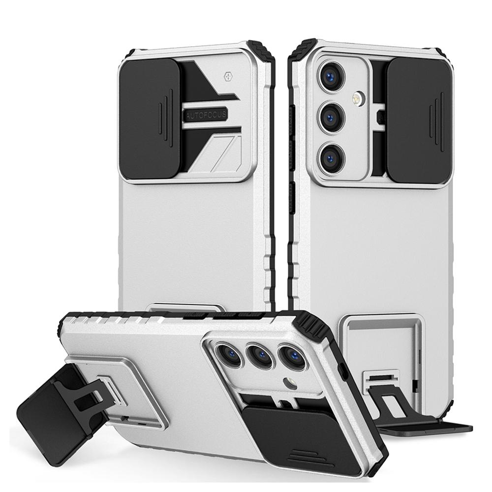 KEYSION Shockproof Case for Samsung S25 Ultra 5G S25+ Plus Slide Camera Lens Protection Live Stand Phone Cover for Galaxy S24 FE 5G