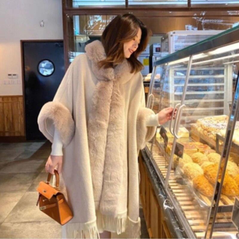 Кардиган с шерстяным воротником, шаль, плащ, пальто, женское зимнее винтажное томное пончо, модное свободное пальто средней длины в западном стиле