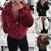 Women Winter Coat Solid Color Zipper Sleeves Cardigan Long Hooded Thick Warm Zip