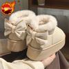 Модные ботинки-дутики с бантом для женщин, плюшевые, с круглым носком, женская обувь, зимние, каваий, до щиколотки, новинка 2025, пушистые, трендовые, модная обувь с подкладкой