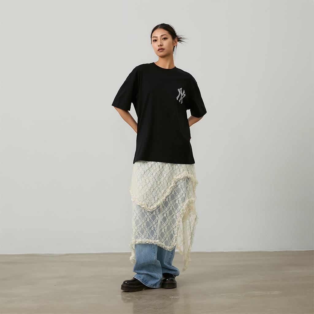 MLB Checkerboard T Shirts Unisex Black Crew Neck Moderate Straight Fit 3ATSO0243-50BKS