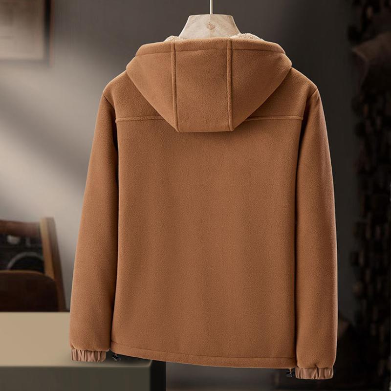 Autumn and Winter Men's Plus Velvet Jacket Casual Hooded Lamb Velvet Plus Velvet Thick Warm Jacket