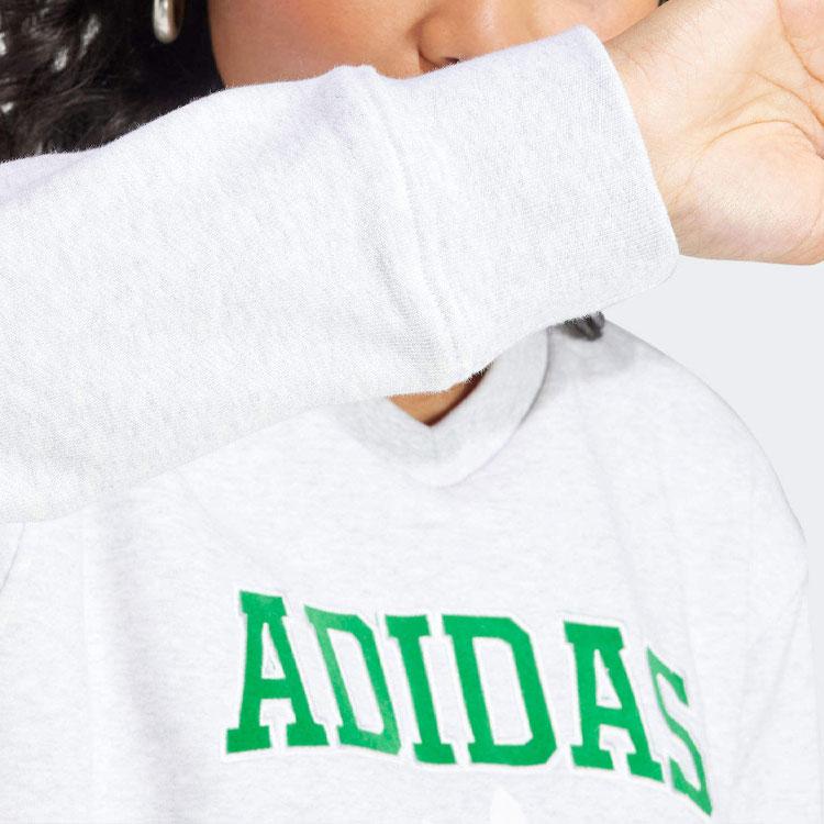 Adidas Originals Alphabet Logo Embroidered V-Neck Long Sleeve Sweatshirt Women Tops Light-Grey II5612