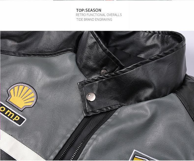 Мужская мотоциклетная гоночная куртка из ПУ-кожи с бархатной подкладкой - Уличная одежда в американском стиле