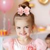 Розовый бант для волос на день рождения для девочек 1-6 лет, блестящий, с пайетками, заколка для волос для вечеринки, бант из атласной ленты с эластичной завязкой и металлической клипсой, ручная работа, сверкающее число
