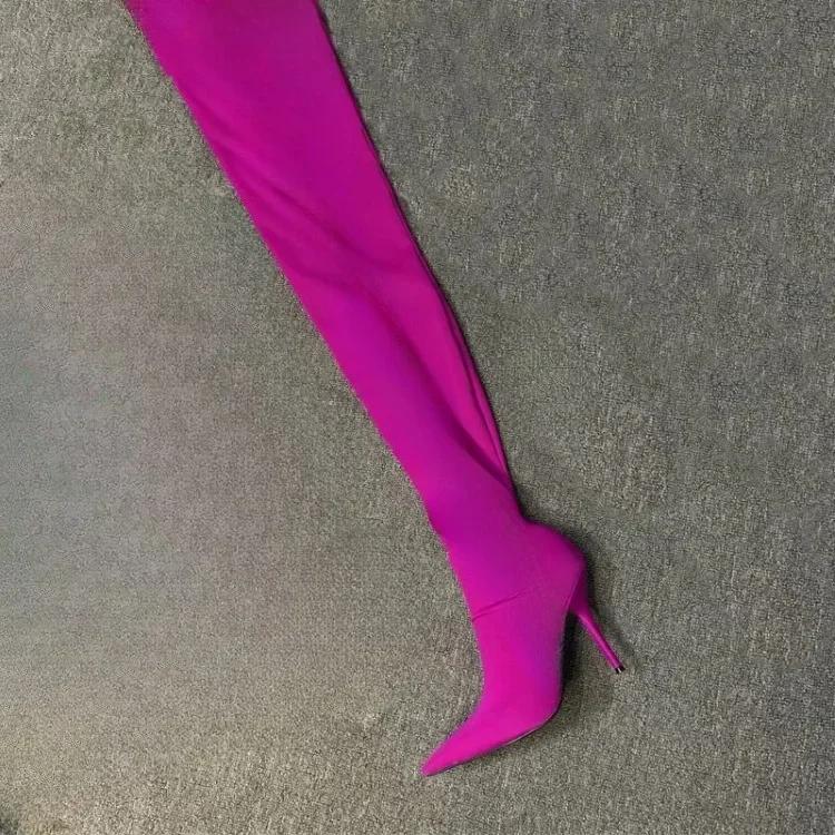 Мода Сатины Эластичная Ткань Комбинезон Брюки Сапоги Женщины Гоночная Вечеринка Трендовый Сексуальный Танец на Пилоне Брюки Сапоги Высокий каблук 8,5 см/10 см 34-45