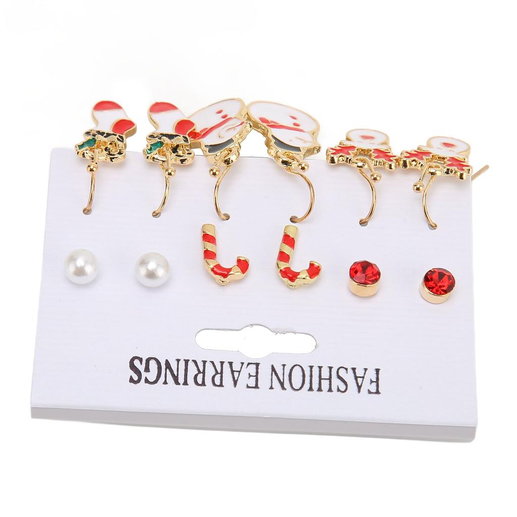 6 Pairs Christmas Earrings Romantic Cheerful Alloy Material Light Weight Decorative Holiday Earrings Jewellery