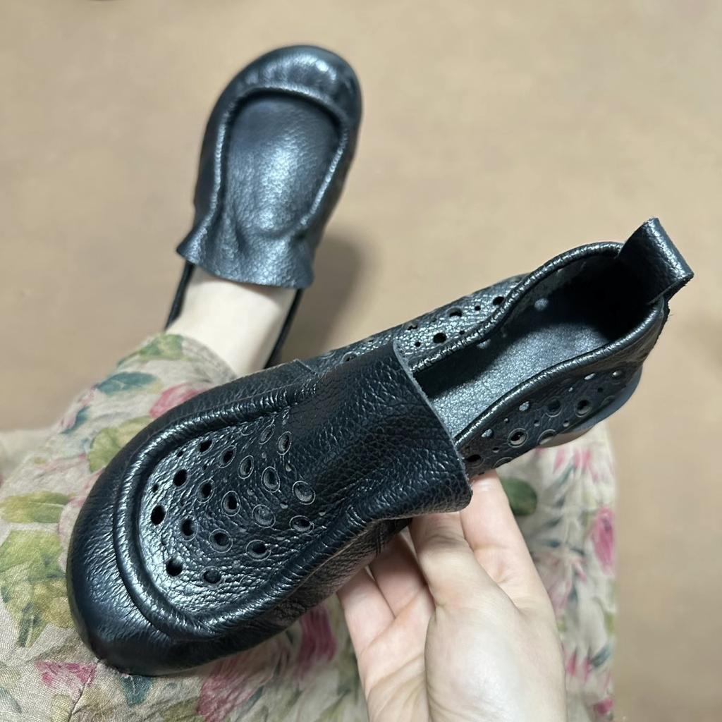 Женские кроссовки, летняя обувь, натуральная кожа, лоферы, слипоны, полые, 2025, новые, ручной работы, нескользящие кроссовки на платформе