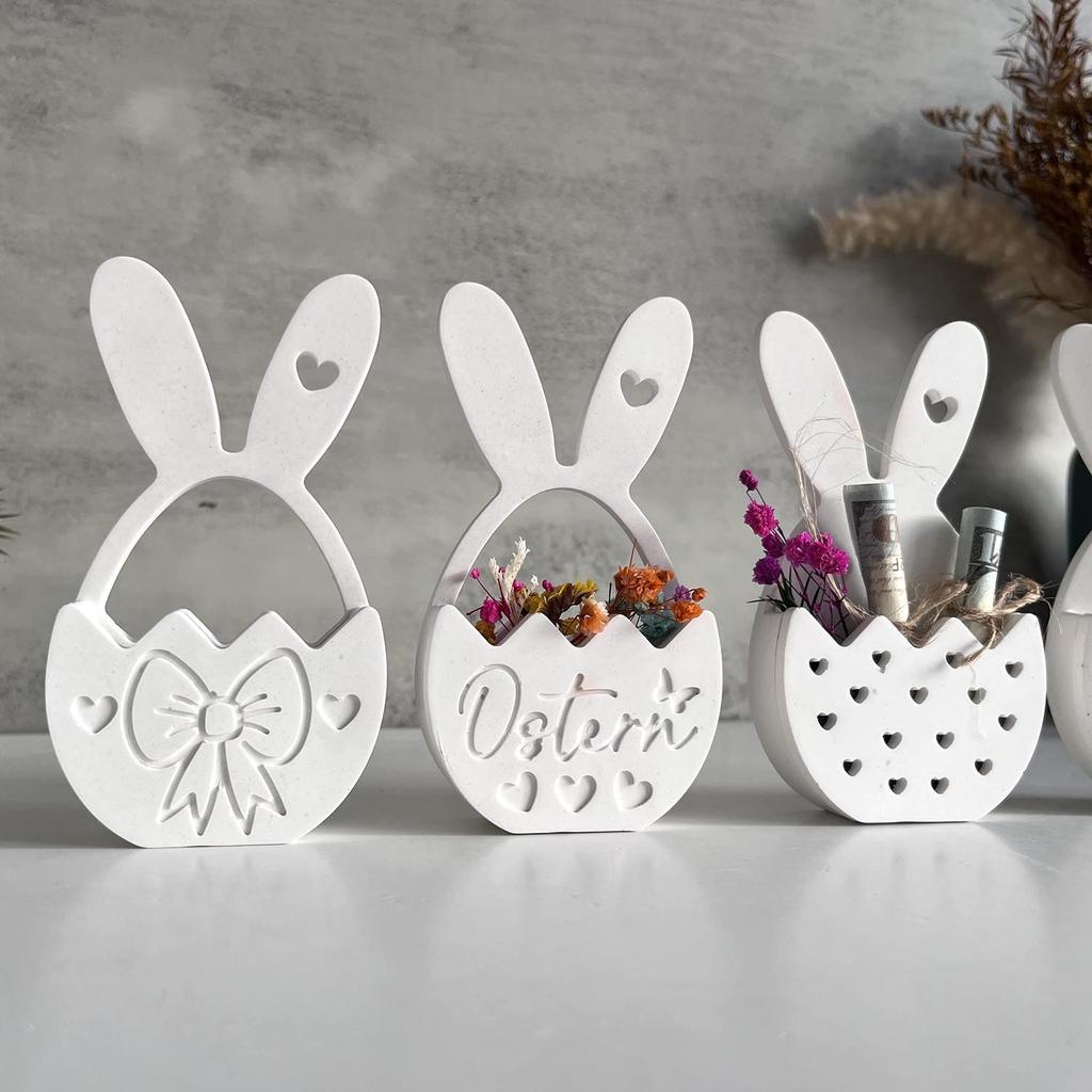 DIY Easter Rabbit Egg Flower Basket Silicone Mold Wall Pendant Plaster Drip Mold for Home Easter Party Decoration