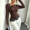 Женская цветная футболка с длинным рукавом, асимметричным вырезом, кружевной отделкой подола и акцентами