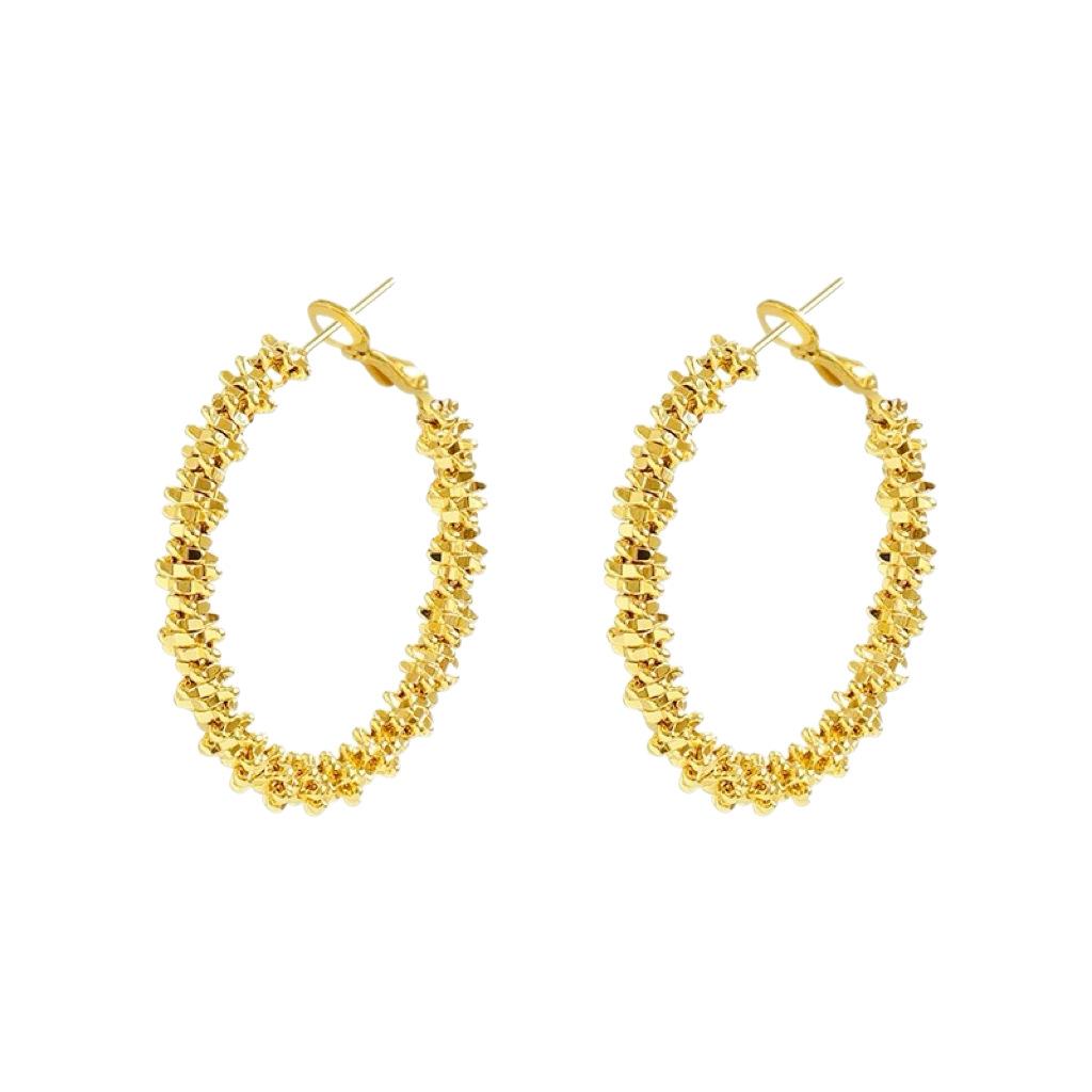 Модные шикарные серьги-кольца из золота 24K AU999 для женщин - Минималистичный дизайн, Неправильное фрагментированное кольцо