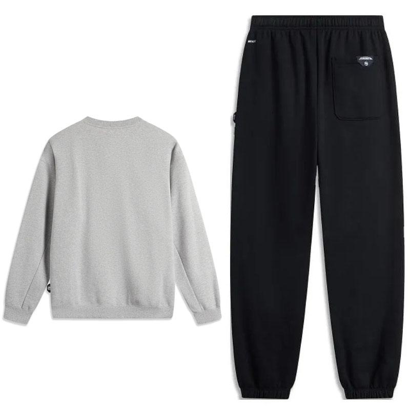 Li Ning Модный пуловер с принтом букв, круглым вырезом, спущенным плечом, свободный, с длинным рукавом, худи и комплект длинных брюк со средней посадкой, мужской AWDU515-6+-AKLU519-1
