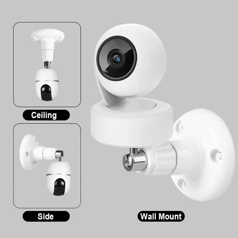White Plastic Universal Security Camera Mount 360 Rotary Head Stable Base For Home Indoor Outdoor Surveillance