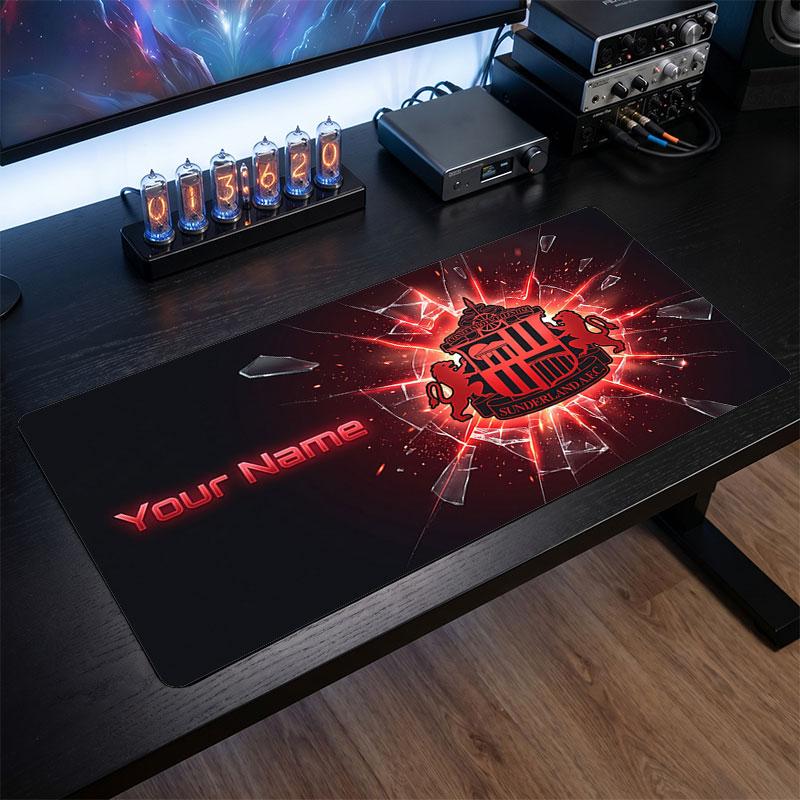 Sunderland FC Custom Large Mouse Pad, Personalized Name Text Print, Football Logo Non‑Slip Desk Mat Gaming Gift