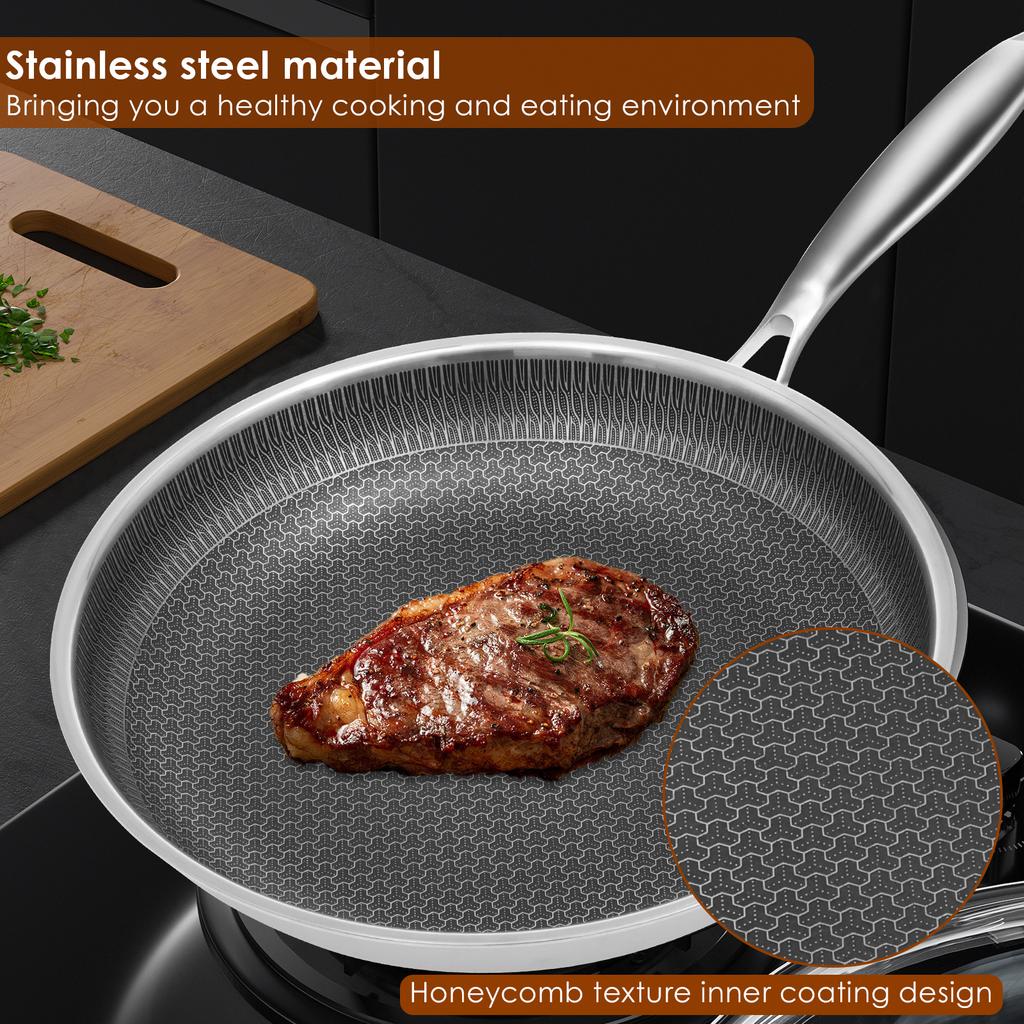 26/28cm Non-stick Frying Pan Stainless Steel Cooking Pot with Removable Handle Scratch-resistant for Induction and Gas Cooktops