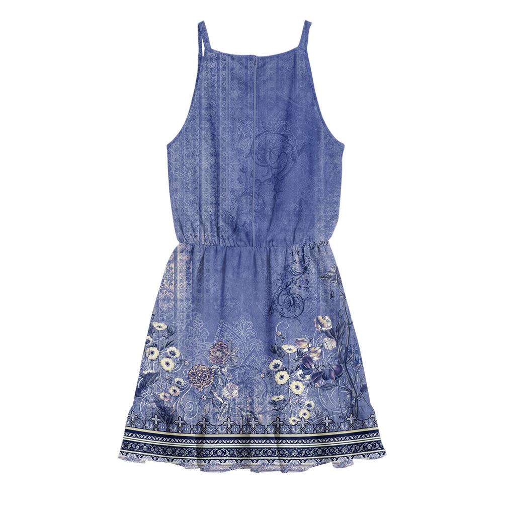 Детское летнее повседневное модное платье с круглым вырезом, однотонное, без рукавов