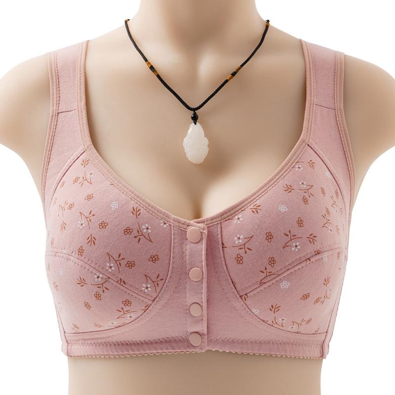 Cotton Bra Mom's Large Sports Underwear Women's Underwire Vest Style Bra Thin Soft and Comfortable Front Opening Buckle