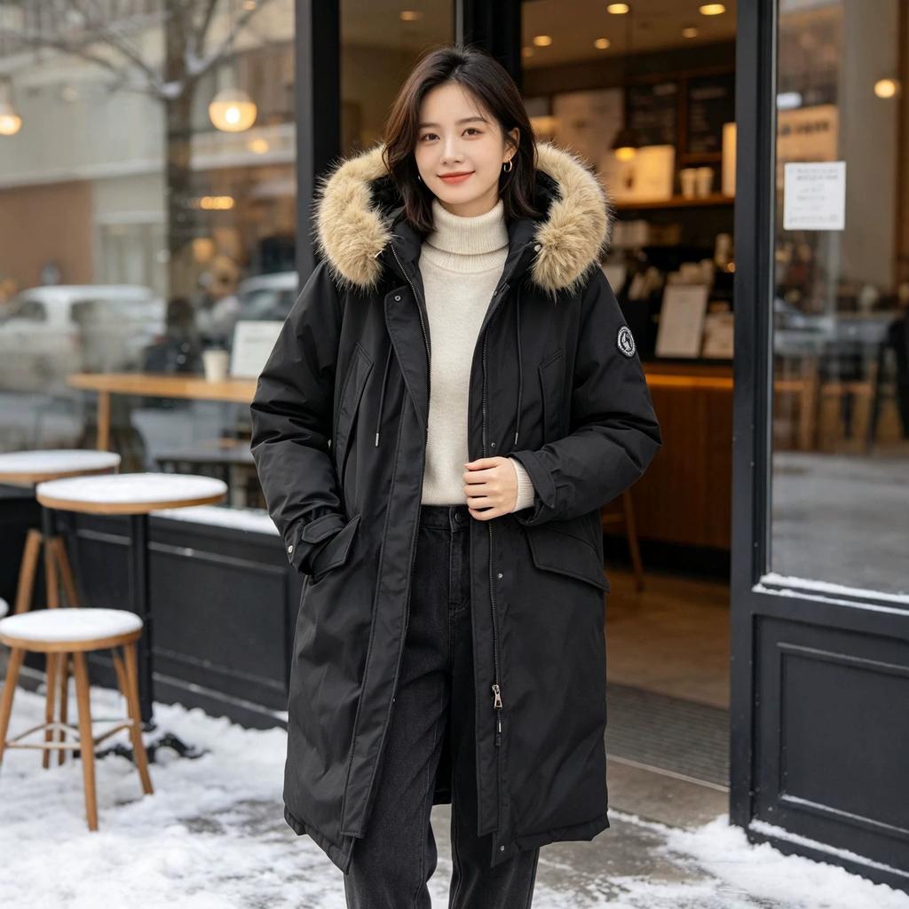 Autumn and winter new long knee thickened hooded fashion casual, cotton clothes warm rural coat tide