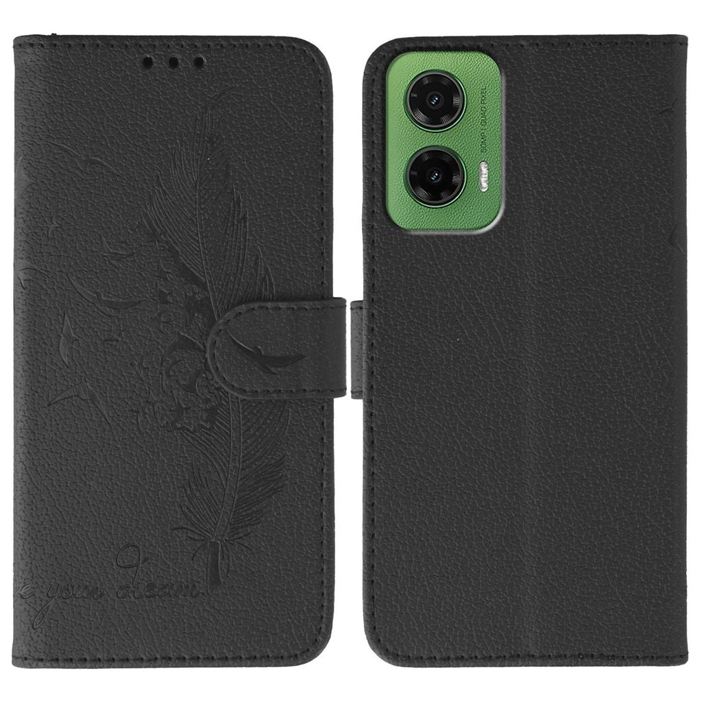 For Motorola Moto G35 5G Case Feather Imprint PU Leather Wallet Phone Cover