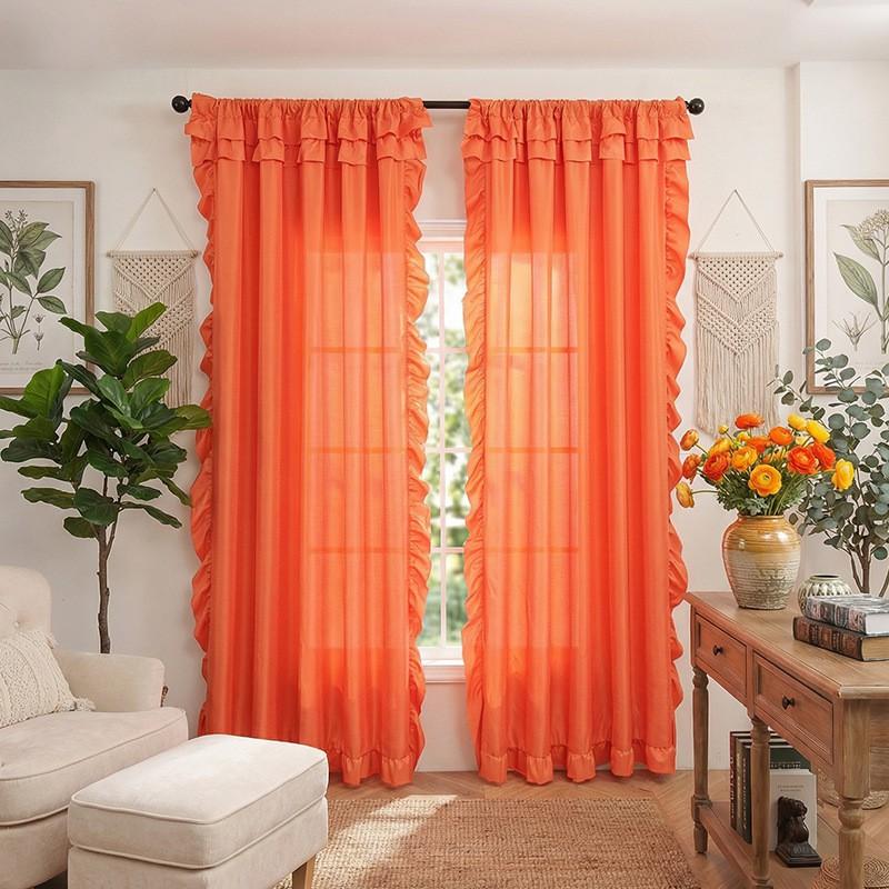 French Sheer Curtains Light Filtering Opaque Living Room Bedroom Balcony Creamy White Solid Color Simple Window Drapes