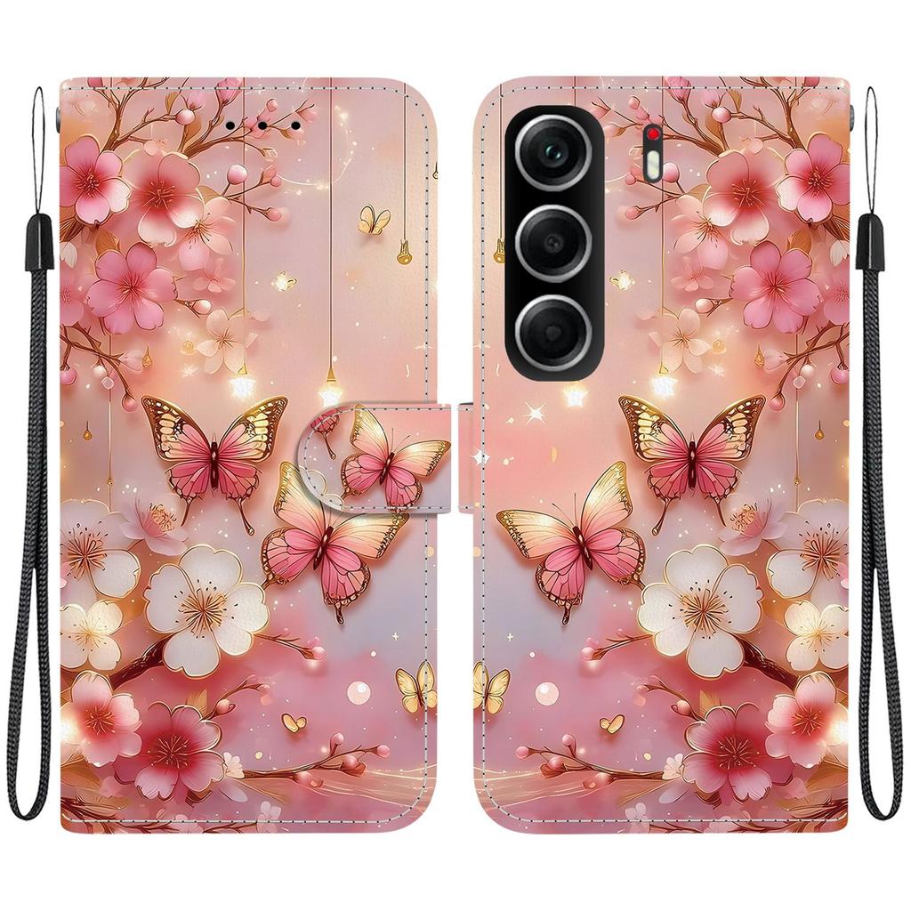 Чехол-книжка из искусственной кожи ручной работы для Tecno Camon 40, противоскользящая противоударная обложка с ремешком на запястье и дизайном в виде кошки с сердечком/розой