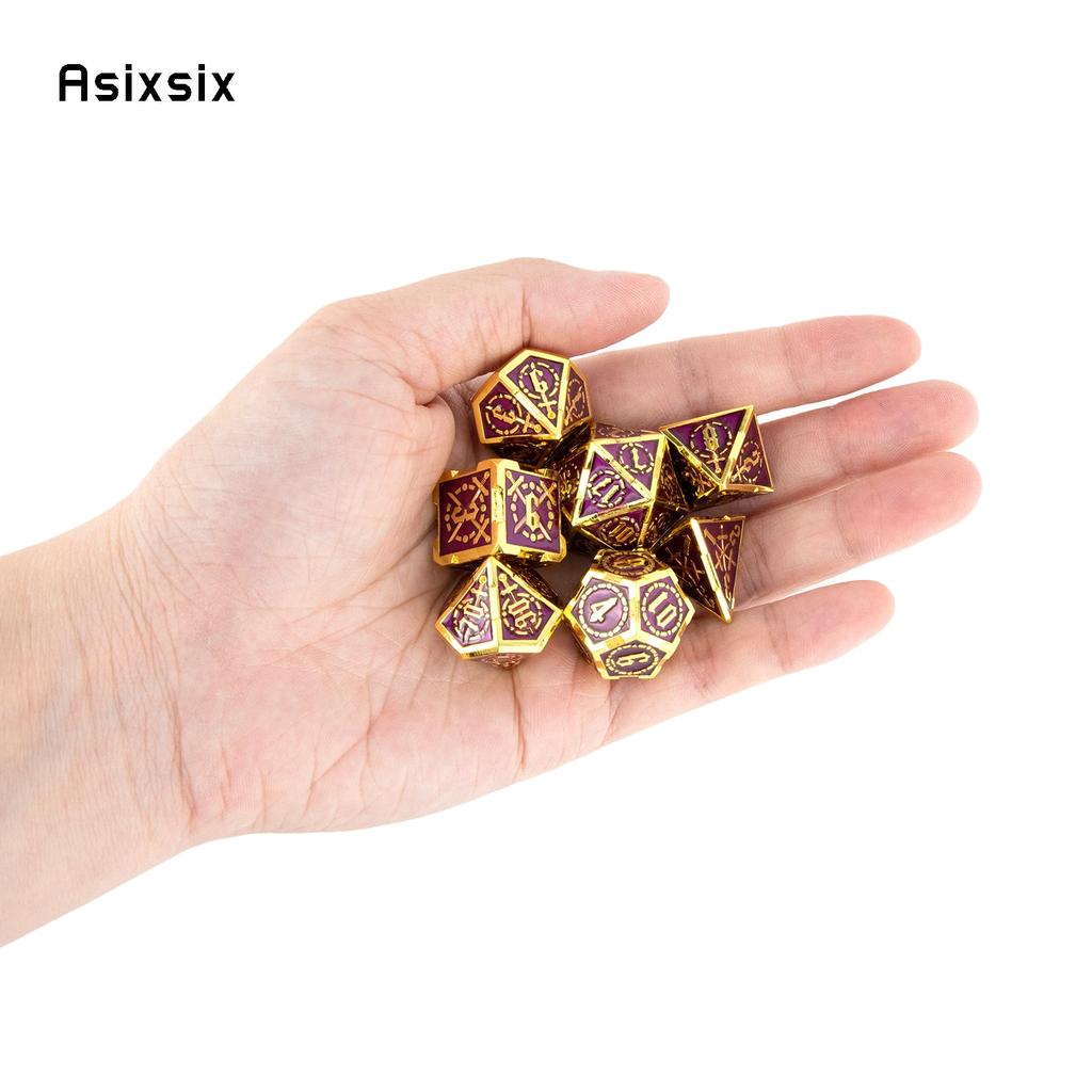 7 Pcs Golden Purple Double Swords Metal Dice Solid Polyhedral Dice Set Suitable for Role-Playing RPG DND Pathfinder Board Game