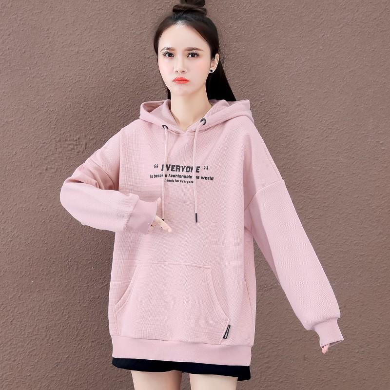 Женская толстовка свободного кроя с капюшоном и вафельной тканью, утепленная, для осени/зимы 2024 г., повседневный ленивый стиль.