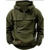 New Men's Solid-Colour Hooded Sweatshirt with Multiple Pockets Leather-Patch Detail Zip-Up Jacket