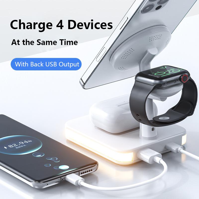 VAORLO Док-станция для беспроводного зарядного устройства 3 в 1 для iphone 12 12pro 12mini 13pro iwatch Airpods с ночником, быстрая зарядка