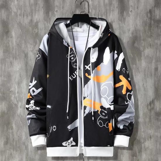 2 шт./компл., мужское пальто, брюки, костюм с капюшоном, буквенным принтом, застежкой-молнией, свободная эластичная талия, мужской спортивный костюм в стиле хип-хоп с ремешками на щиколотке