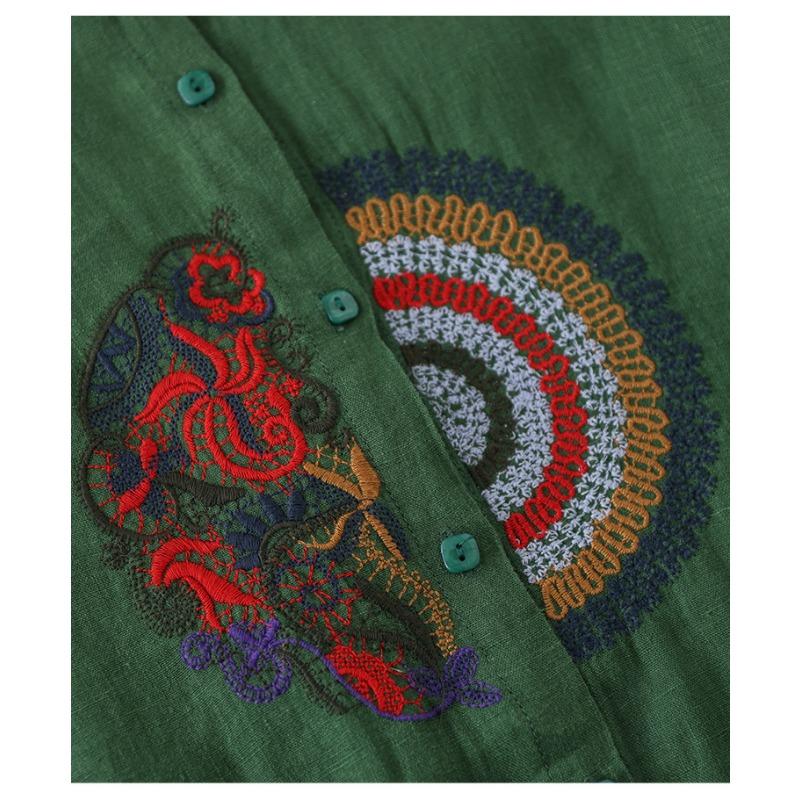 Весенняя рубашка свободного покроя с длинными рукавами в этническом стиле из хлопка и льна с вышивкой для женщин