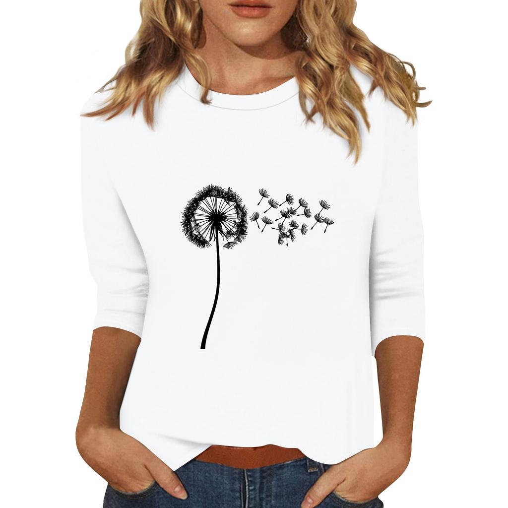 Women's Fashionable Casual Three Quarter Sleeve Printed Collar Pullover Top