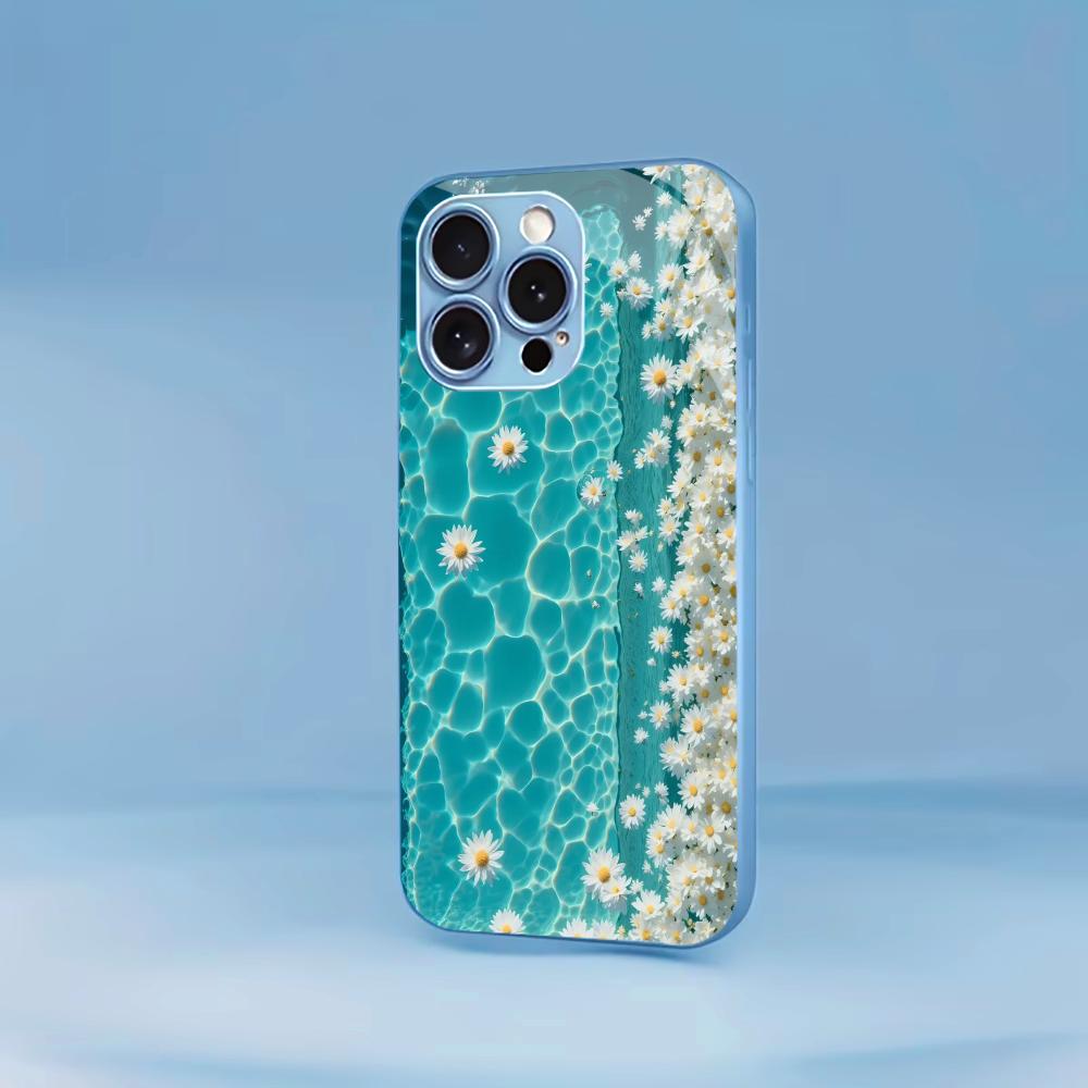 Бирюзовая вода с белыми ромашками для чехла iPhone 17 для coque iphone Чехол fundas Стекло для iPhone 17 16 15 14 13 12pm Pro Plus