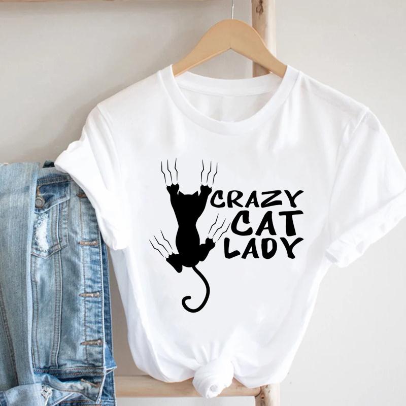 Женская футболка с принтом Love Heartbeat, милый кот, летняя модная футболка с коротким рукавом, женская женская одежда, повседневная футболка с рисунком