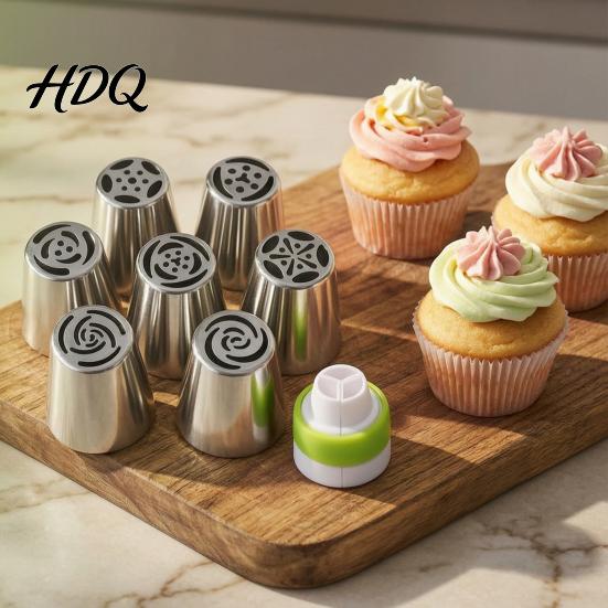 Wedding Cake Decoration Tools 7PCS Russian Piping Tips Set, Stainless Steel Decorating Easy Frosting Nozzles for Cakes Nozzles, Baking Supplies
