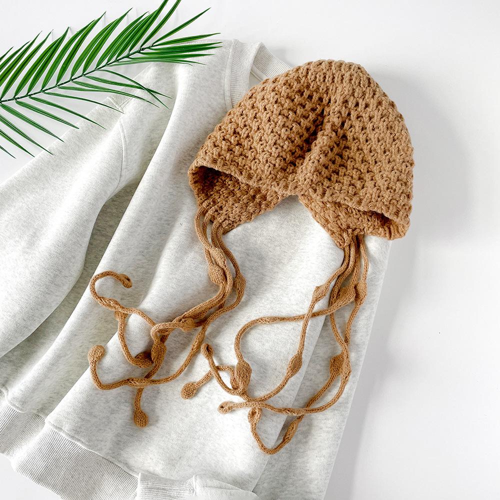 Сладкая ажурная вязаная сумка, шапка, осень и зима, для путешествий, для фото, единичный товар, бахрома, красный вязаный шерстяной берет, женский