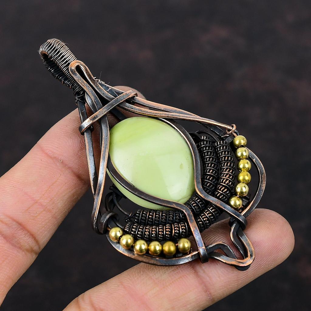 Serpentine Pendant Copper Wire Wrapped Gemstone Pendant Serpentine Copper Jewelry Handmade Pendant Amazing Wire Wrapped Jewelry Gift For Him