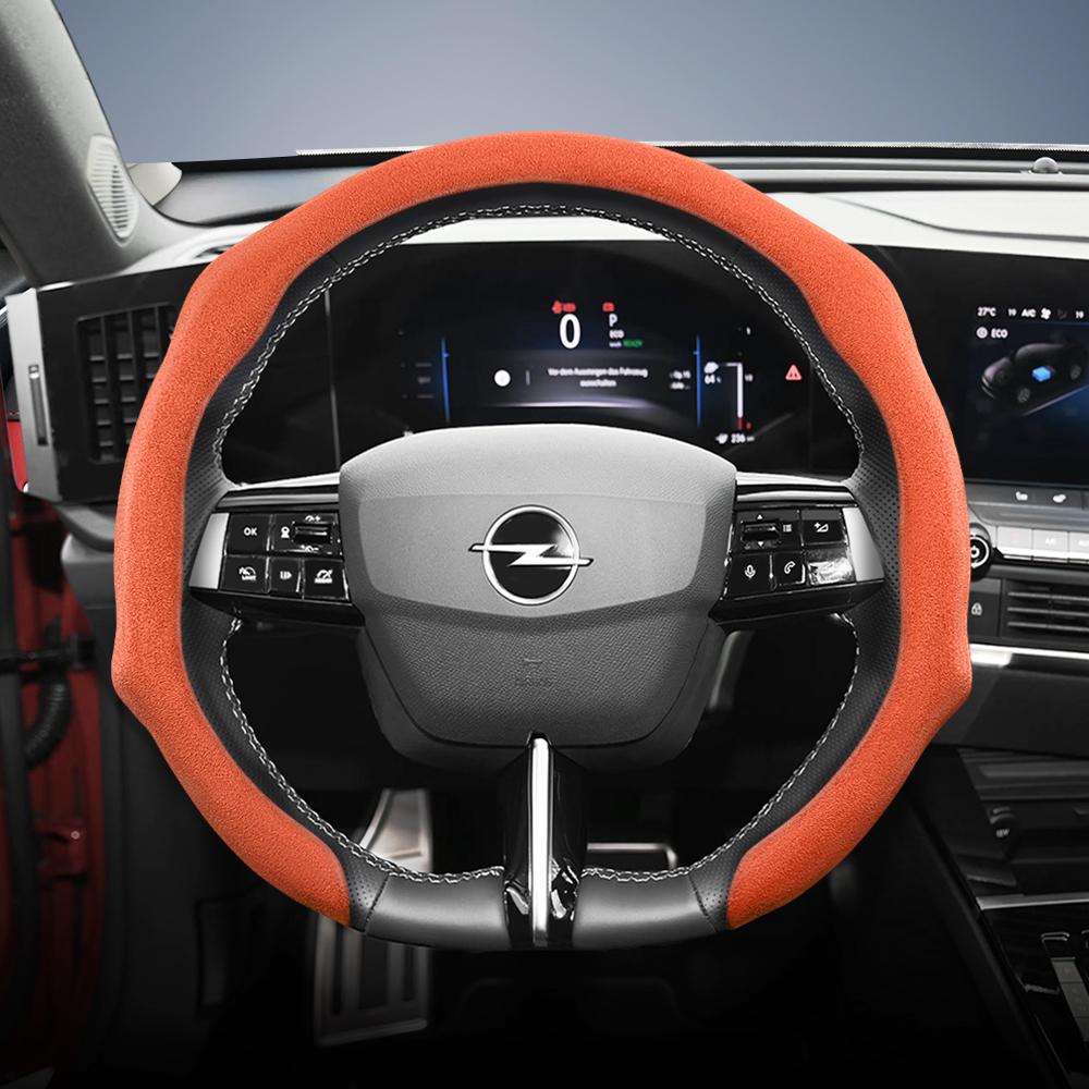 Подходит для Opel Премиальная замшевая накладка на руль с защелками, нескользящая и прочная, доступны для круглого и D-образного руля