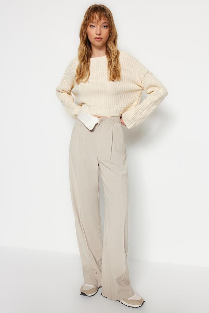 Women's Elegance Style Sweater Ecru Super Crop Knitwear Sweater