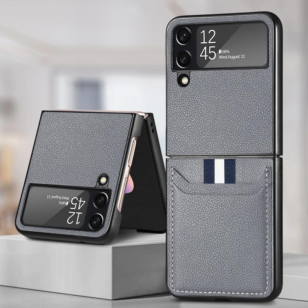 Anti-Sweat Dustproof Coque Cover for Samsung Galaxy Z Flip 4 3 5G Flip4 Flip3 Flip6 Flip5 Flip 6 5 Card Slot Case Leather Bag