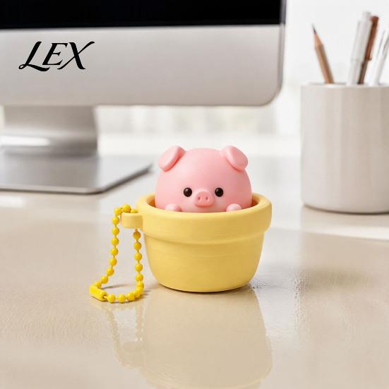 Handheld Sensory Gadget Potted Pig Clicker Toy with Bead Chain, Clicky Button Fidget Pendant for Stress Relief, Finger Backpacks School Bags