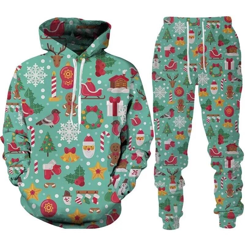 Y2k Newest Christmas 3D Print Hoodie/Suit Funny Santa Claus New Year Carnival Party Tracksuit Set Men Xmas Streetwear Clothing