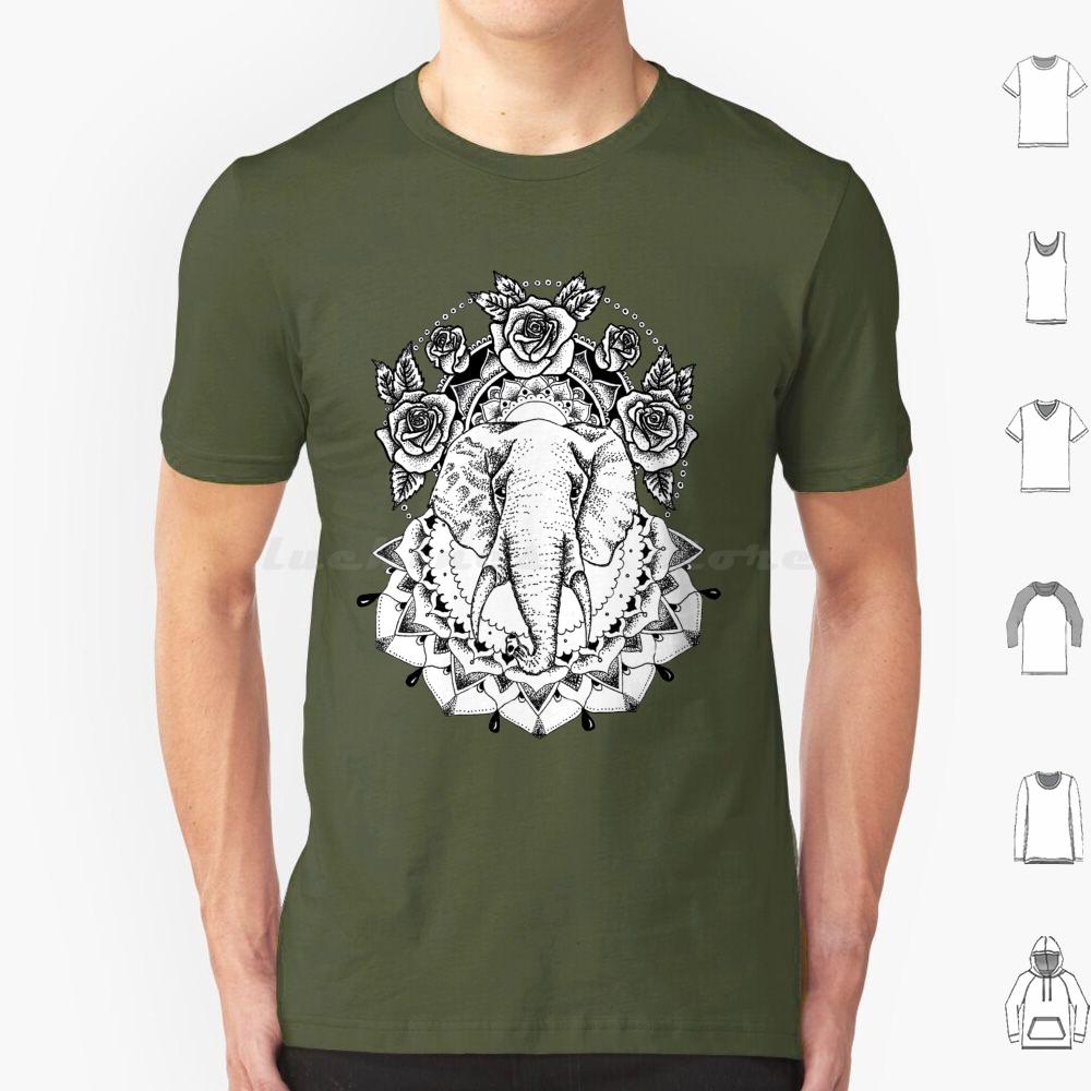 Floral Elephant Mandala T Shirt Men Women Kids Elephant Floral Flowers Roses Mandala Black And White Fine Liner Dot Work