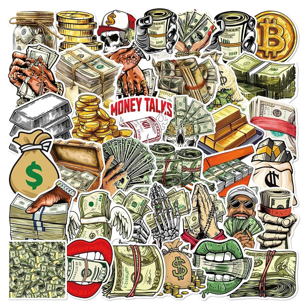 10/30/50pcs Cool Money Dollar Cartoon Graffiti Stickers Funny Decorative Scrapbook Suitcase Phone Waterproof DIY Sticker Packs
