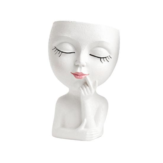 Face Planter Pot with Drainage Hole Resin 3D Women Head Figurine Flowerpot Indoor Outdoor Plants Container Home Balcony Garden Decoration